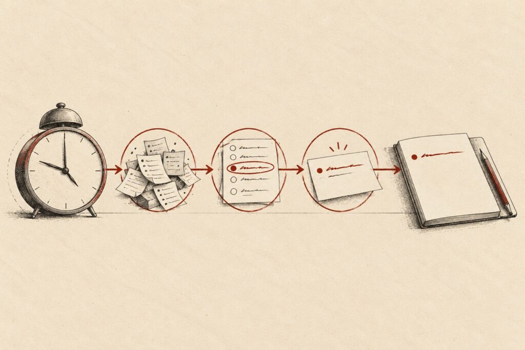 A sequence narrowing many tasks down to one priority.