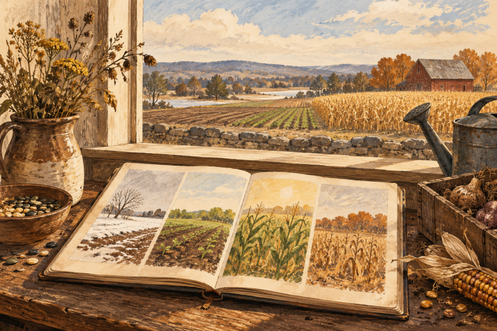Editorial illustration for The Farmer's Almanac and Planning You Can't Rush
